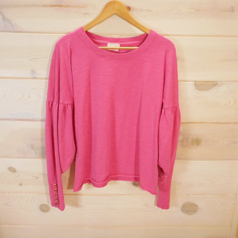 Nation LTD Womens Size L Pink Long Puff Sleeve Top Breathable 100% Cotton Shirt